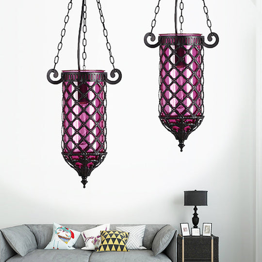 Pencil Glass Pendant Lamp - Antique Hanging Light Fixture With Blue/Green/Purple Tones For Living
