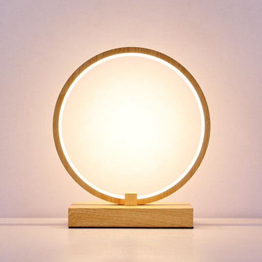 Halo Ring Led Nightstand Lamp Stylish Table Light For Bedroom Wood / Round On/Off Switch