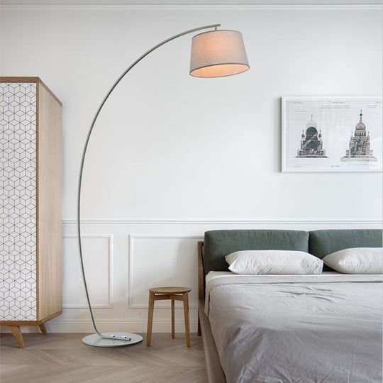 Metallic Fishing Rod Floor Lamp - Macaron 1 Head Stand Light With Lampshade