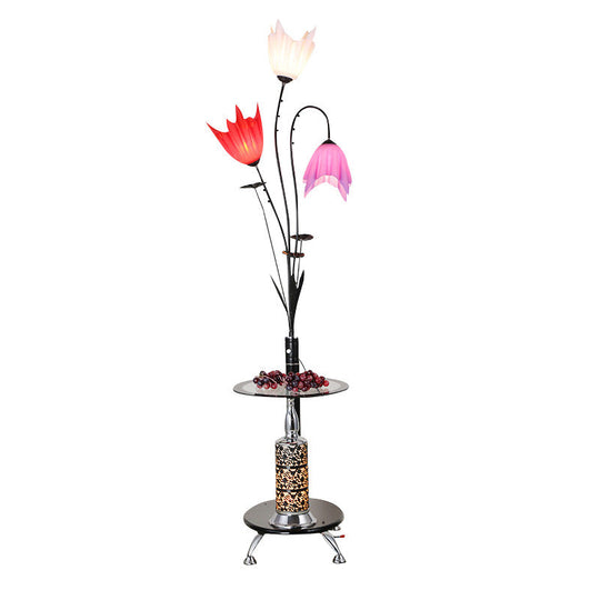 Flower Countryside Floor Lamp: Black Acrylic Tray 3-Light Design For Living Room