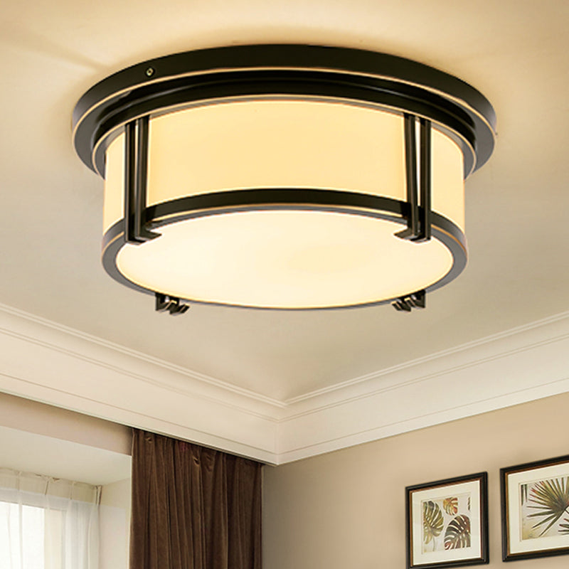 Classic Frosted Glass Led Flush Mount Lamp - Black/Brass Finish Warm/White Light Perfect Living