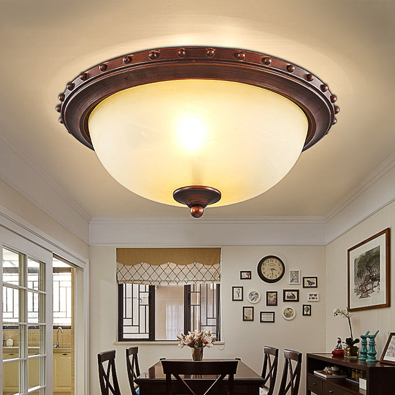 Bowl White Glass Ceiling Light With Traditional Flushmount Design - Bronze Finish 2/3 Lights Ideal