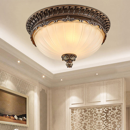 Traditional Bronze Flush Mount Ceiling Light Fixture With Frosted Glass Shade - 3 Lights