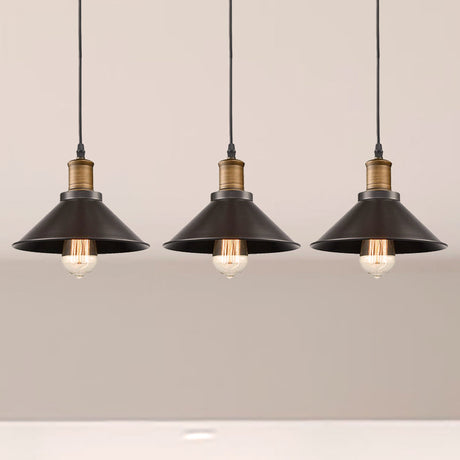 Vintage Metal Restaurant Pendant Light - 3 Pack Cone Shade Black Hanging Ceiling