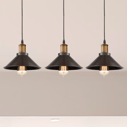 Vintage Metal Restaurant Pendant Light - 3 Pack Cone Shade Black Hanging Ceiling