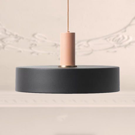 Contemporary Black Pendant Light With Metal And Wood Round Shade- Indoor Suspension Lamp
