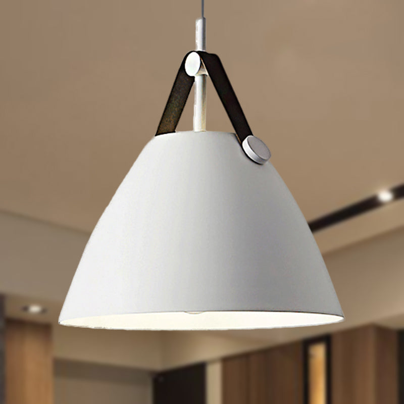 Modernist Conical Pendant Light 10.5/14 W 1-Bulb Metallic Suspension With Leather Strap Black/Blue