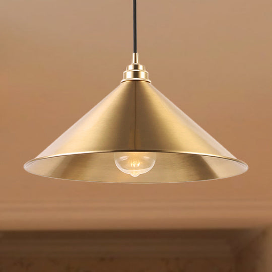 Metallic Vintage Brass Pendant Light With Conic Shade - Indoor Hanging Ceiling