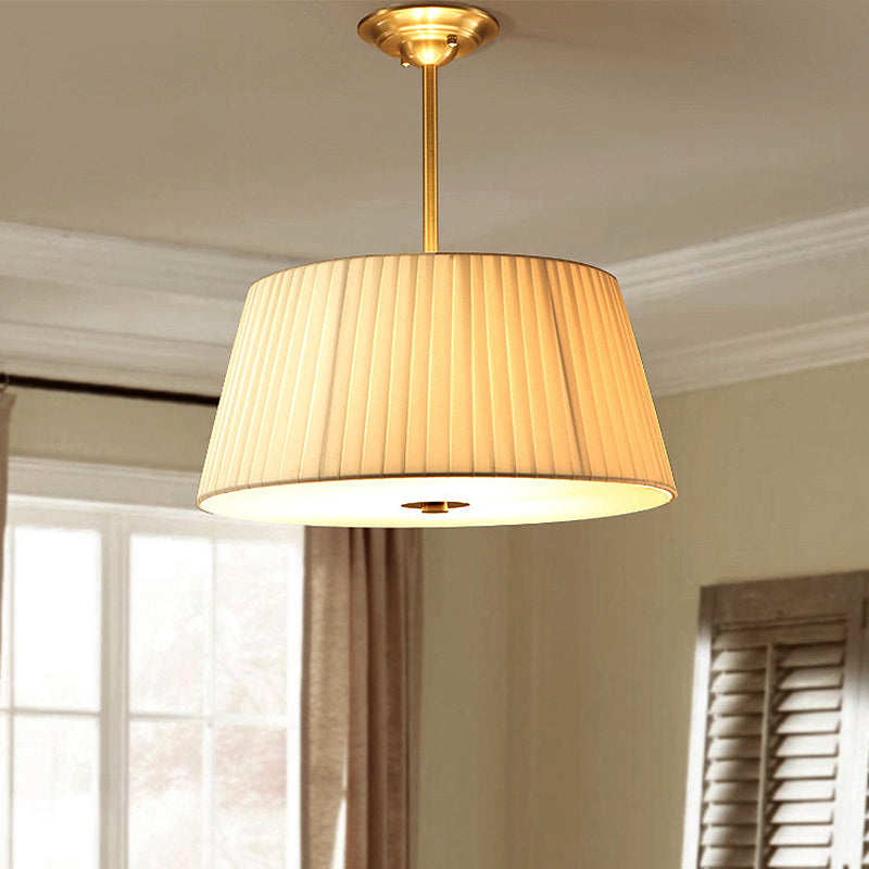 Classic White Semi Flush Mount Ceiling Fixture - 3/4 Lights With Drum Fabric Shade 16’/20’ Wide