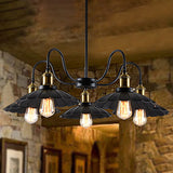 Black Scalloped Chandelier Light: Industrial Metal Pendant With 5 Heads +