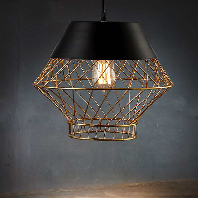Modernist Wire Cage Pendant Ceiling Light - Black Ideal For Bars