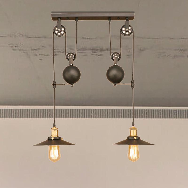 Wrought Iron Pendant Light Fixture With Black Finish - Antique Style Ceiling For Living Room (2