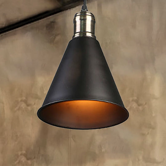 Black Metal Pendant Lamp With Tapered Shade - Industrial Style Ceiling Light For Kitchen