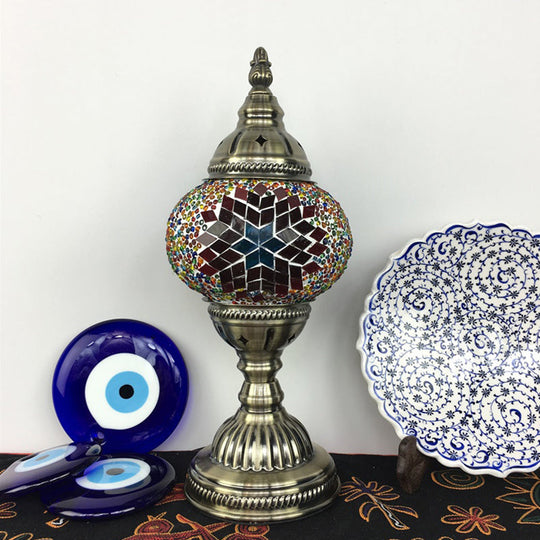 Traditional Aged Brass Coffee House Table Lamp With Colored Glass Shade