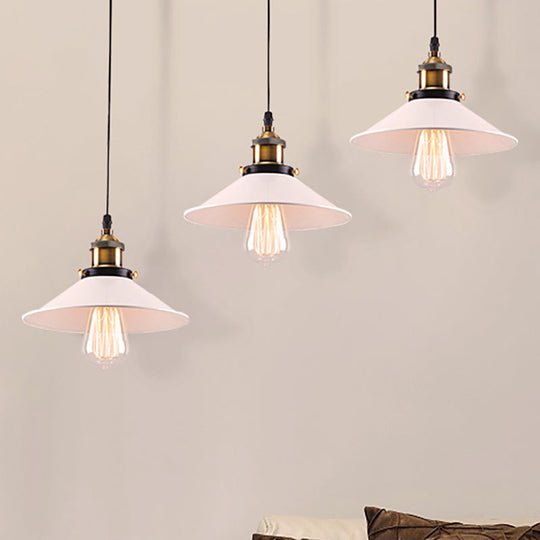Industrial Style White Conic Ceiling Pendant With Metallic Finish - 3 Heads Indoor Hanging Light