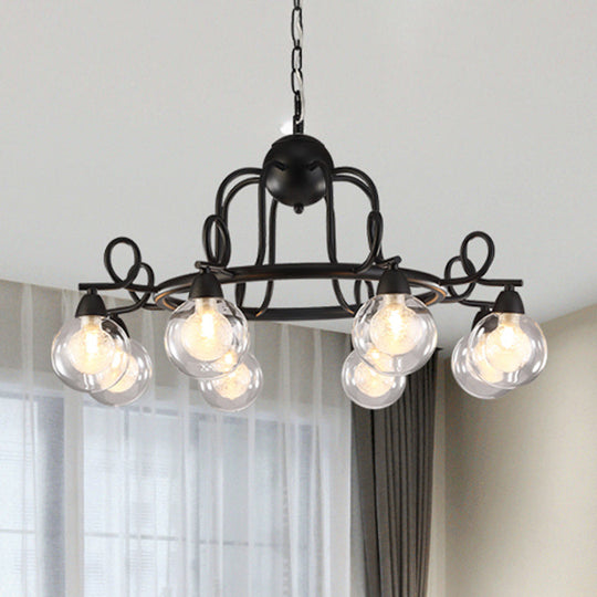 Rustic Mini Ball Clear Glass Pendant Chandelier: 6/8-Light Black Fixture