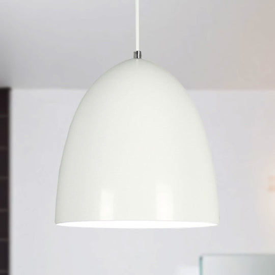 Retro Style Domed Pendant Lamp - 10/12 Inch Wide Metallic Fixture In White/Black For Kitchen White /