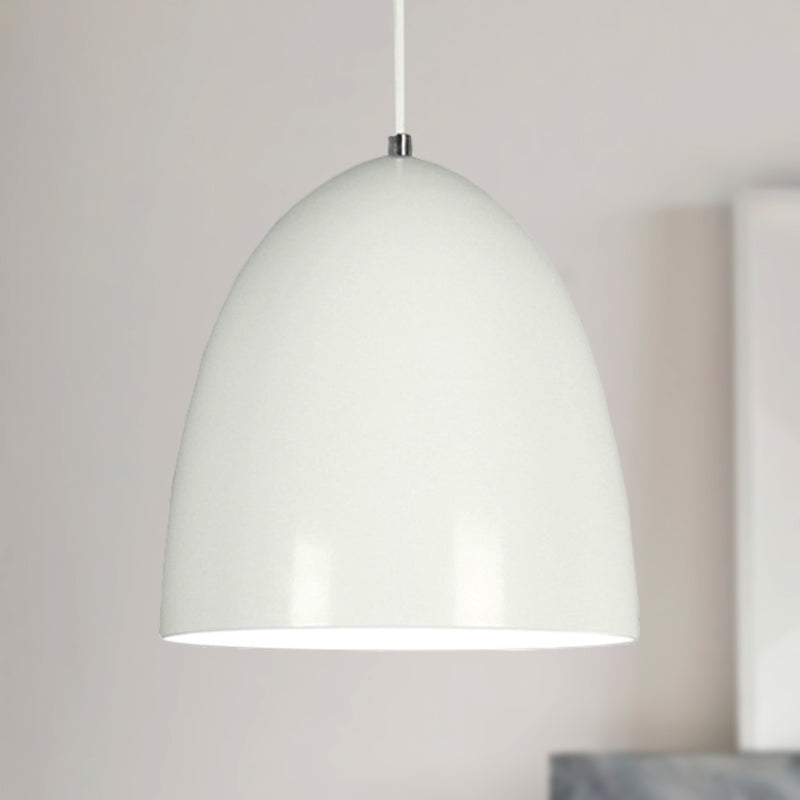 Retro Style Domed Pendant Lamp - 10/12 Inch Wide Metallic Fixture In White/Black For Kitchen