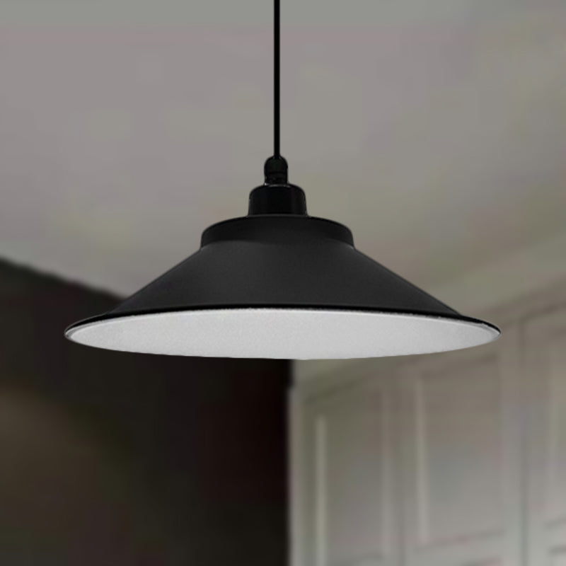 Industrial Cone-Shaded Hanging Pendant Light - Black 12’/14’ Diameter / 12’