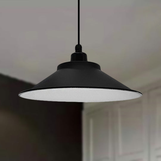 Industrial Cone-Shaded Hanging Pendant Light - Black 12’/14’ Diameter / 12’