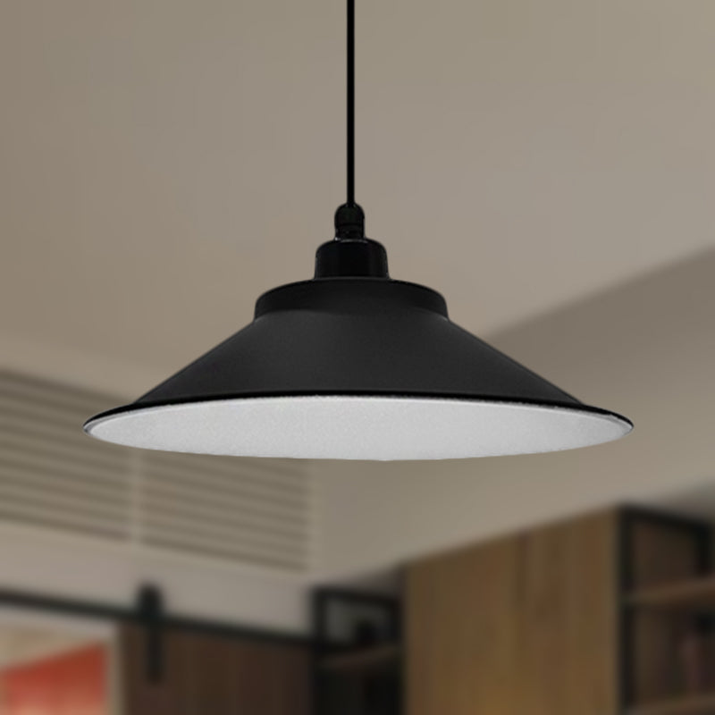 Industrial Cone-Shaded Hanging Pendant Light - Black 12’/14’ Diameter