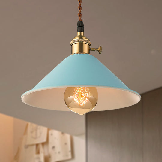 Industrial Style Metal Conic Shade Dining Room Ceiling Light Fixture - 1 Gray/White/Pink Pendant