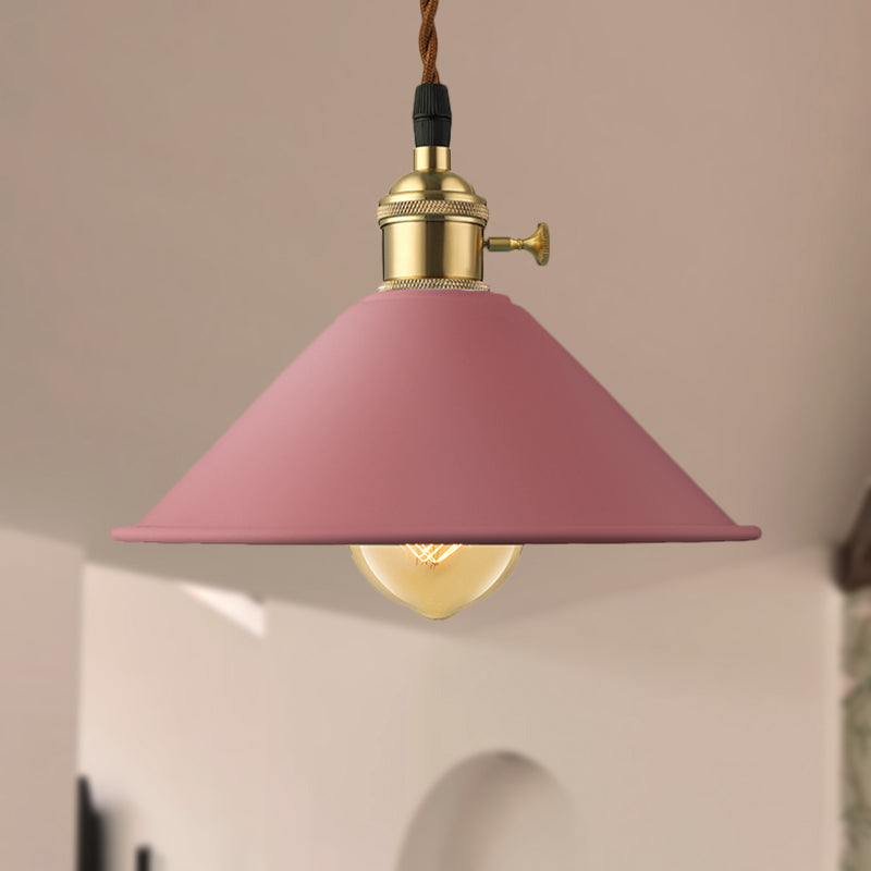 Industrial Style Metal Conic Shade Dining Room Ceiling Light Fixture - 1 Gray/White/Pink Pendant