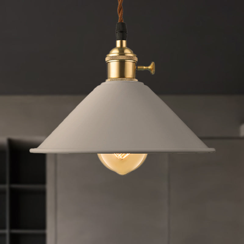 Industrial Style Metal Conic Shade Dining Room Ceiling Light Fixture - 1 Gray/White/Pink Pendant