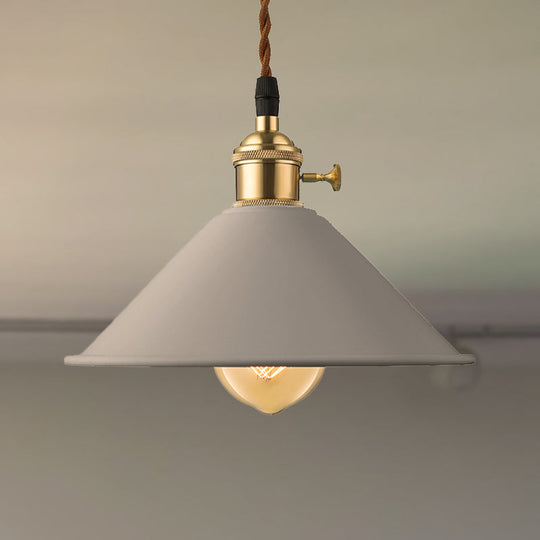 Industrial Style Metal Conic Shade Dining Room Ceiling Light Fixture - 1 Gray/White/Pink Pendant
