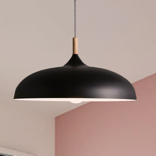 Retro Style Black/White Dome Pendant Light Fixture With Adjustable Cord - Metal 1 Bulb Hanging Lamp