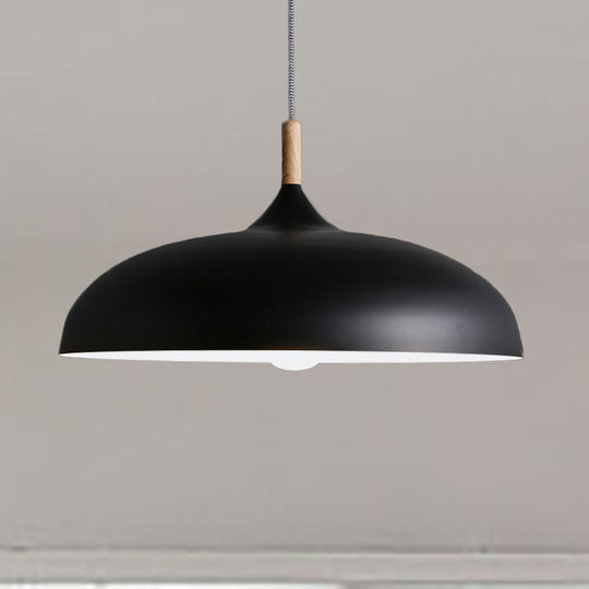 Retro Style Black/White Dome Pendant Light Fixture With Adjustable Cord - Metal 1 Bulb Hanging Lamp
