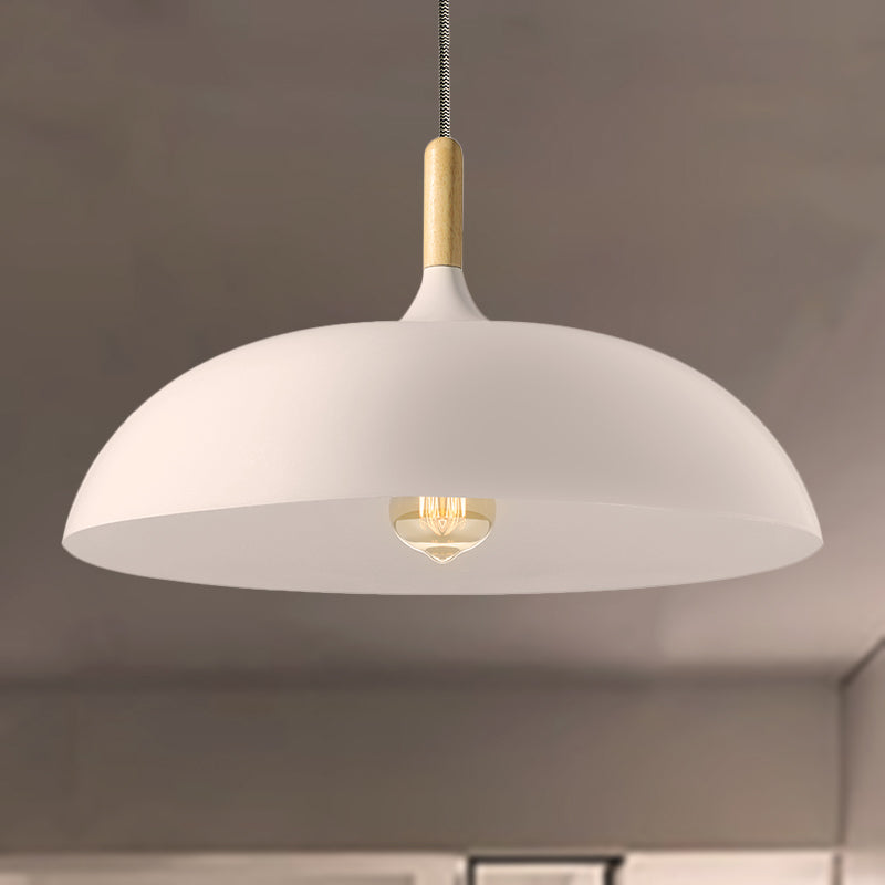 Retro Style Black/White Dome Pendant Light Fixture With Adjustable Cord - Metal 1 Bulb Hanging Lamp