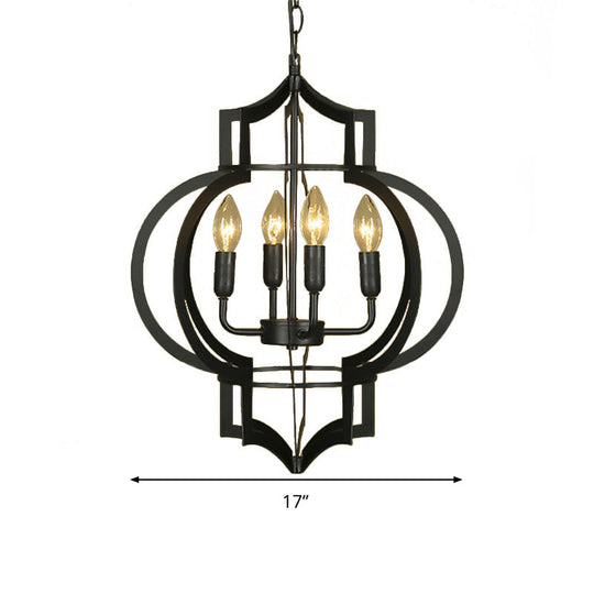 Vintage Style Wrought Iron Chandelier Light With Lantern Cage Shade - 4/6 Bulbs Medium Size Black