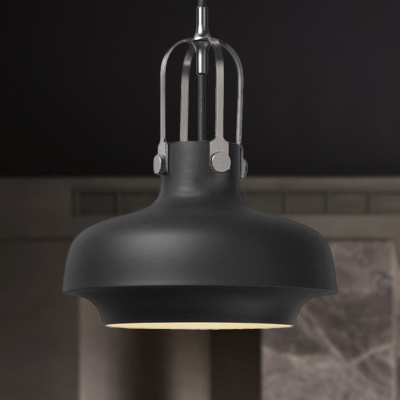 Industrial 1-Light Pendant Lamp With Adjustable Cord - Black/White Bowl Shade For Living Room Black