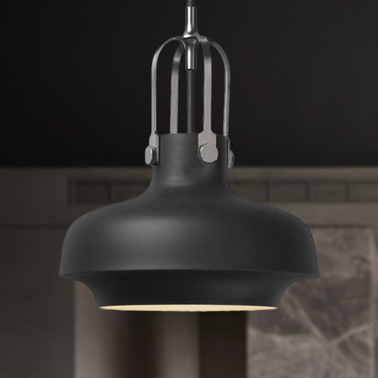 Industrial 1-Light Pendant Lamp With Adjustable Cord - Black/White Bowl Shade For Living Room Black