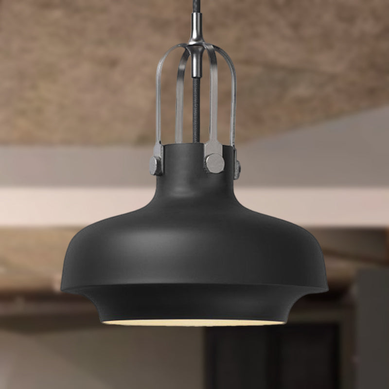 Industrial Metallic Pendant Light With Adjustable Cord - Black/White Bowl Shade 1-Light For Living