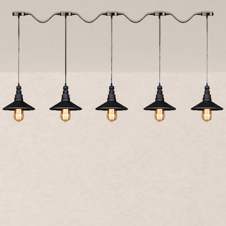 Vintage Industrial Black Iron Saucer Pendant Ceiling Light With Wire Connection - Pack Of 3/5 Bulbs