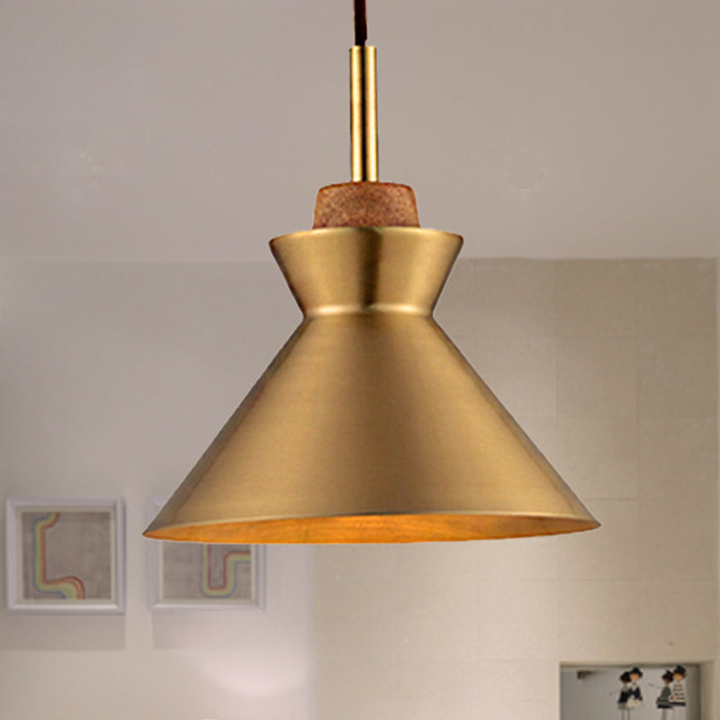 Industrial Style Hanging Light With Metallic Brass Finish - Cone/Dome Shade Ceiling Fixture For