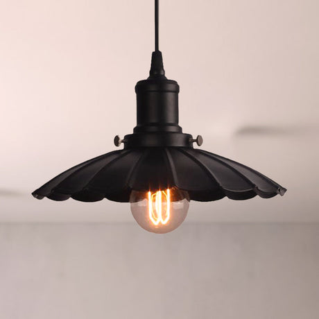 Vintage Industrial Black Scalloped Hanging Lamp - Metal Indoor Ceiling Light Fixture (10/12