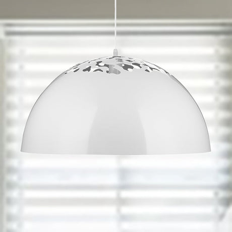 Industrial Domed Pendant Lighting - Metal Suspension Light With Hollow Out Design 1 Black/White