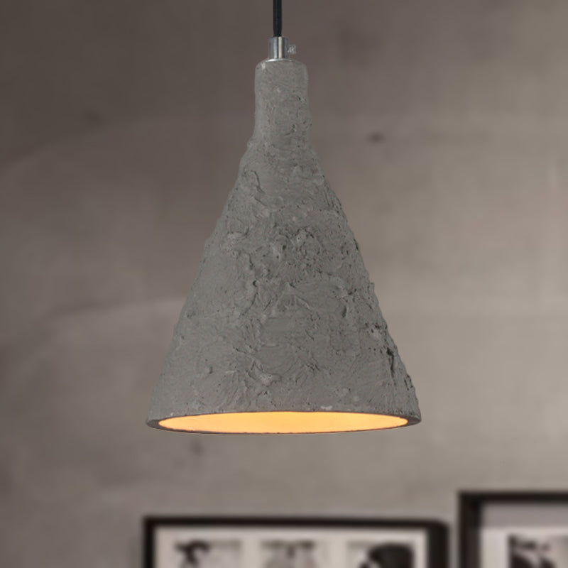 Industrial Grey Cement Pendant Lighting With Funnel Shade - 1 Light Suspension For Restaurants