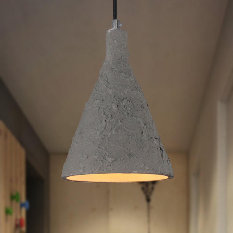 Industrial Grey Cement Pendant Lighting With Funnel Shade - 1 Light Suspension For Restaurants
