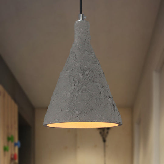 Industrial Grey Cement Pendant Lighting With Funnel Shade - 1 Light Suspension For Restaurants