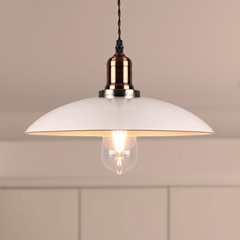 Stylish Cone/Saucer/Dome Shade Pendant Light For Restaurants - White Metal Hanging / Dome