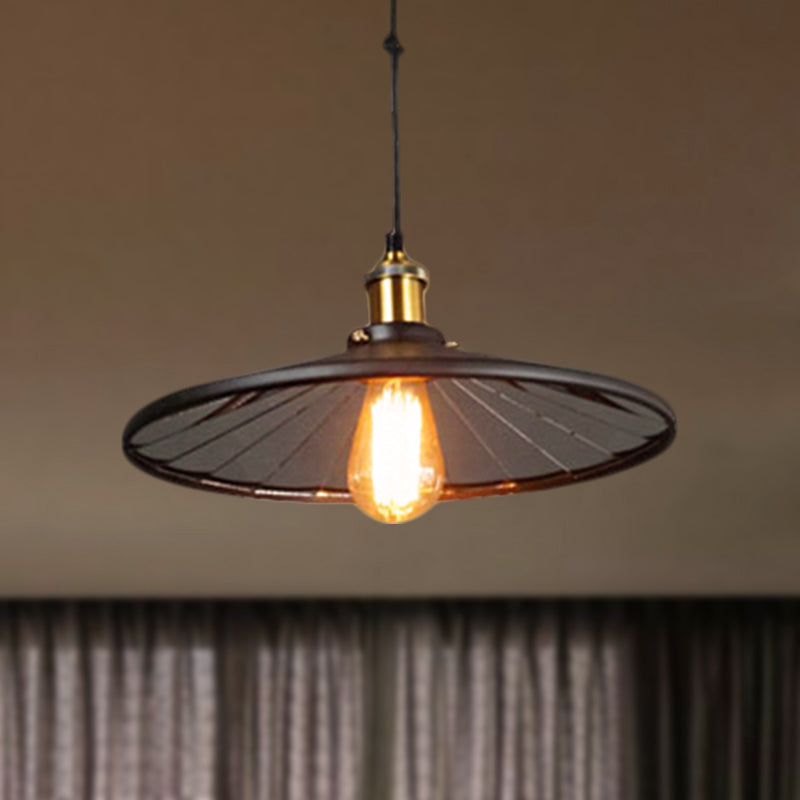 Vintage Retro Black Metal Suspension Lamp With Conic Shade - Pulley Ceiling Fixture