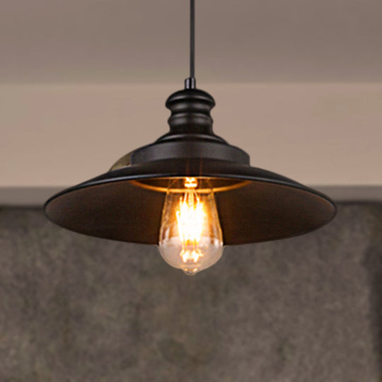 Vintage Industrial Restaurant-Style Black Metal Saucer Hanging Lamp With 1 Head