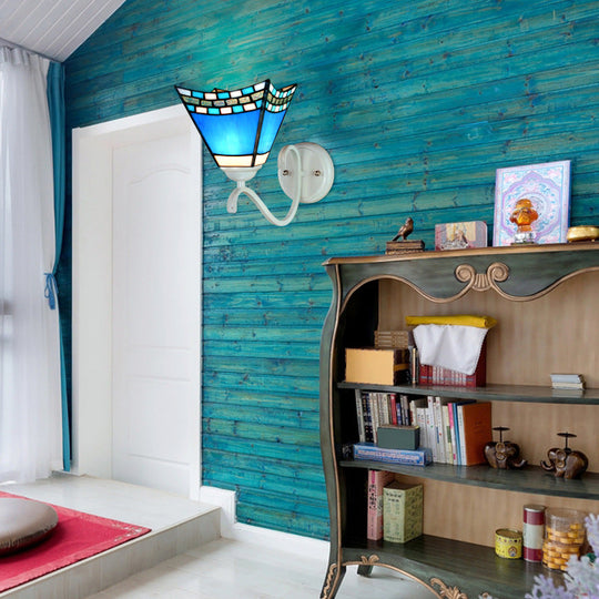Nautical Stained Glass Swallow-Tail Wall Mount Light - White Indoor Sconce Blue /