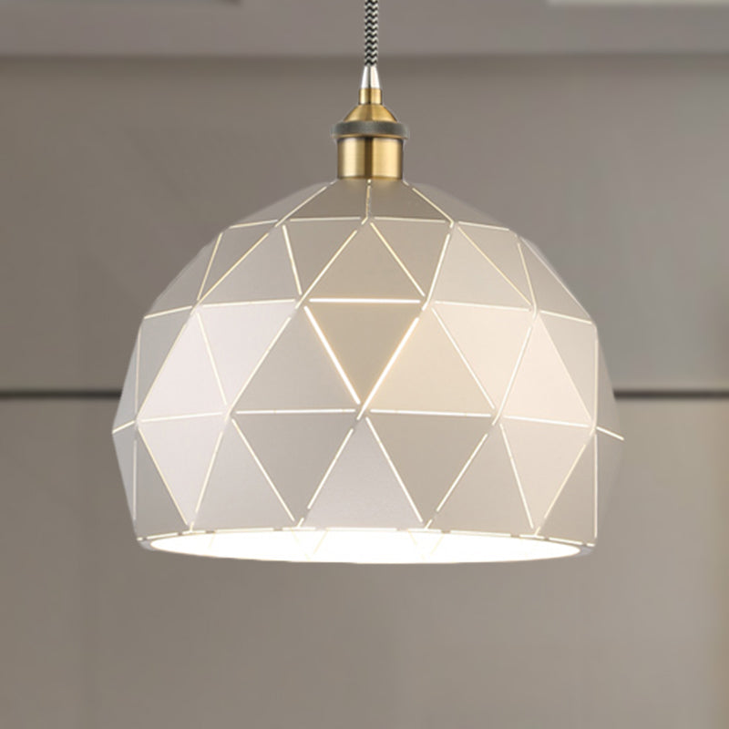 Modern Metal Hanging Lamp: 1-Light Domed Suspension Light With Folded Design In Black/White For