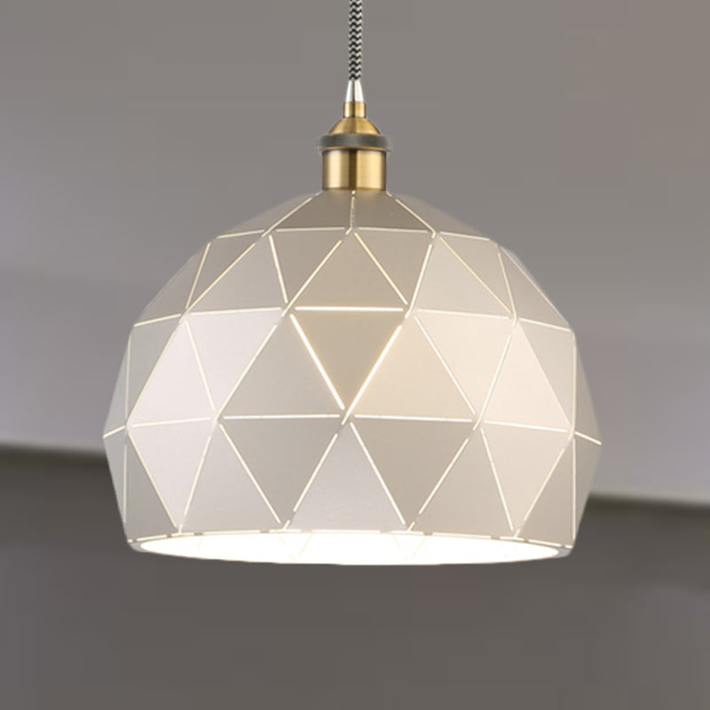 Modern Style Domed Suspension Light With Folded Design - Black/White Metal Hanging Lamp Over Table
