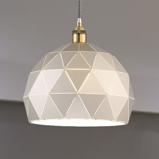 Modern Metal Hanging Lamp: 1-Light Domed Suspension Light With Folded Design In Black/White For